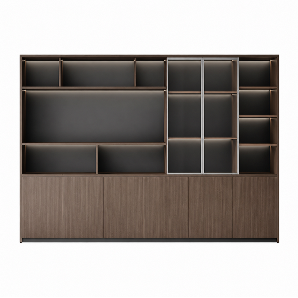 Executive Filing Cabinet with Glass Display and Concealed Storage