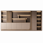 Modern Storage Wall Unit with LED Lighting, Hidden Wardrobe and Push Open Cabinets