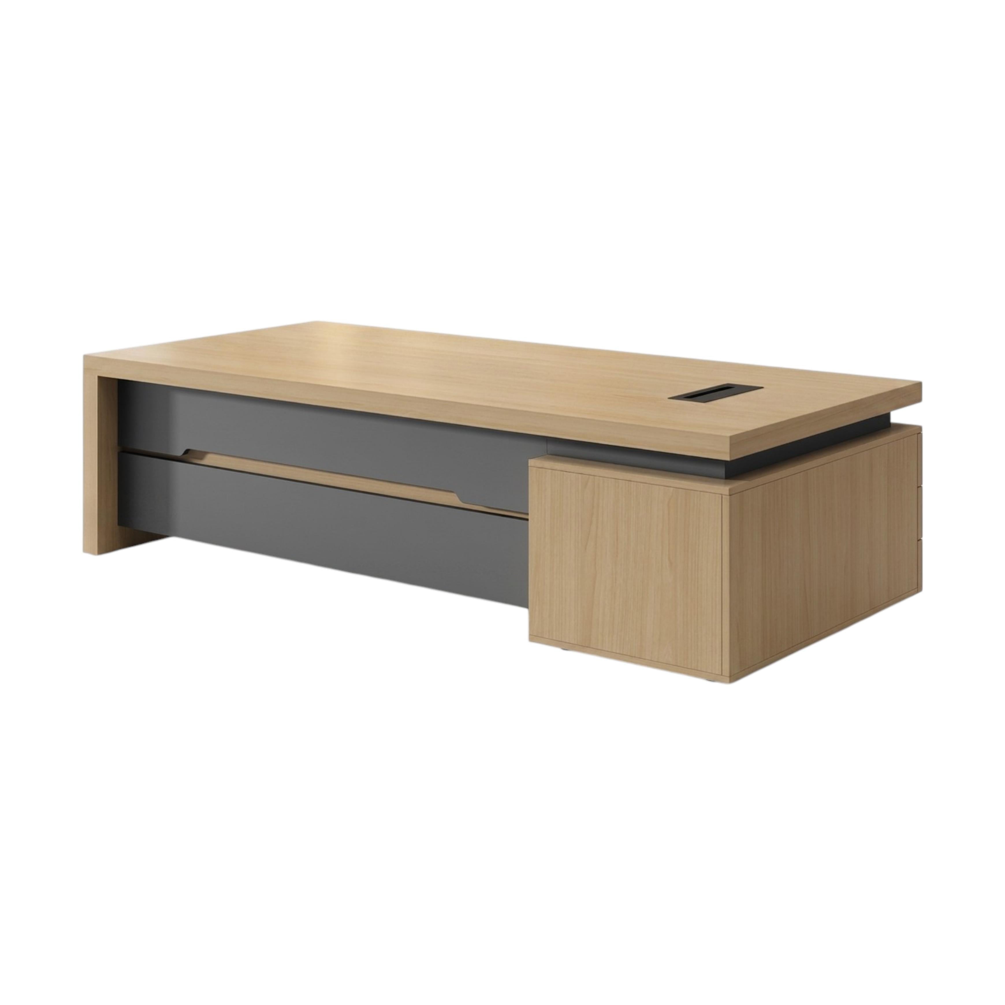 Modern Executive Desk with Storage Cabinet and Statement Wood-Grain Finish