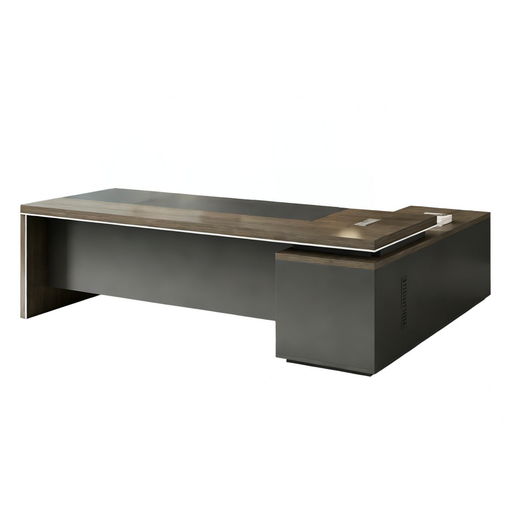 Executive Desk with Extended Side Cabinet and Modular Storage Options