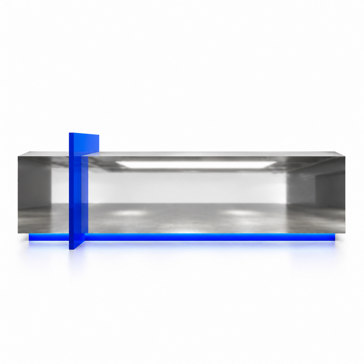 Modern Stainless Steel Reception Desk With Lit Custom Logo Panel