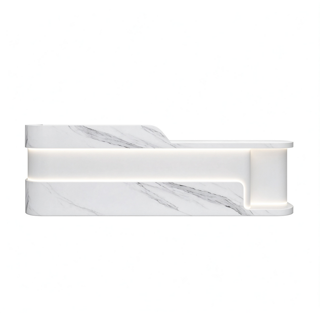 Modern Dual Level Reception Desk With Smooth High Gloss Lacquer Surface