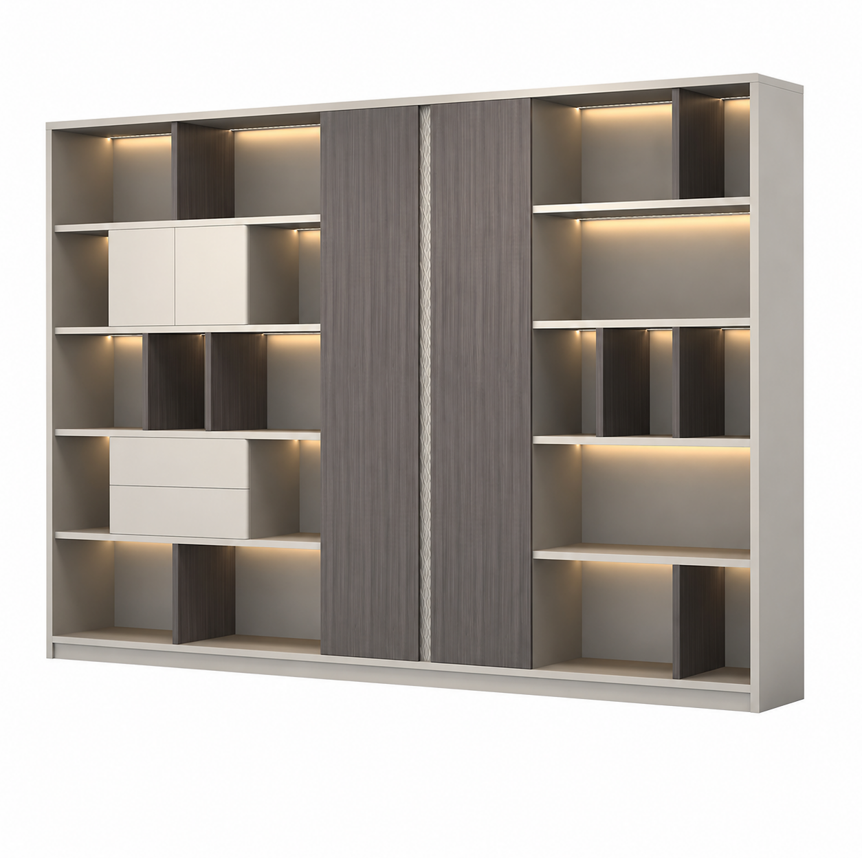 Executive Storage Wall Cabinet with LED and Concealed Wardrobe Storage