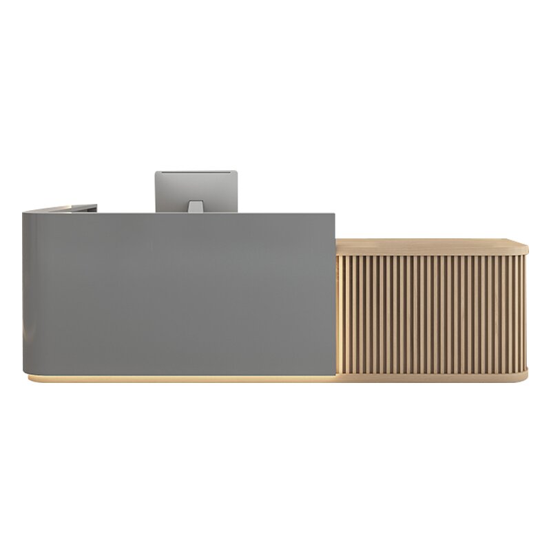 Modern Reception Desk with Natural Timber Slat Accents