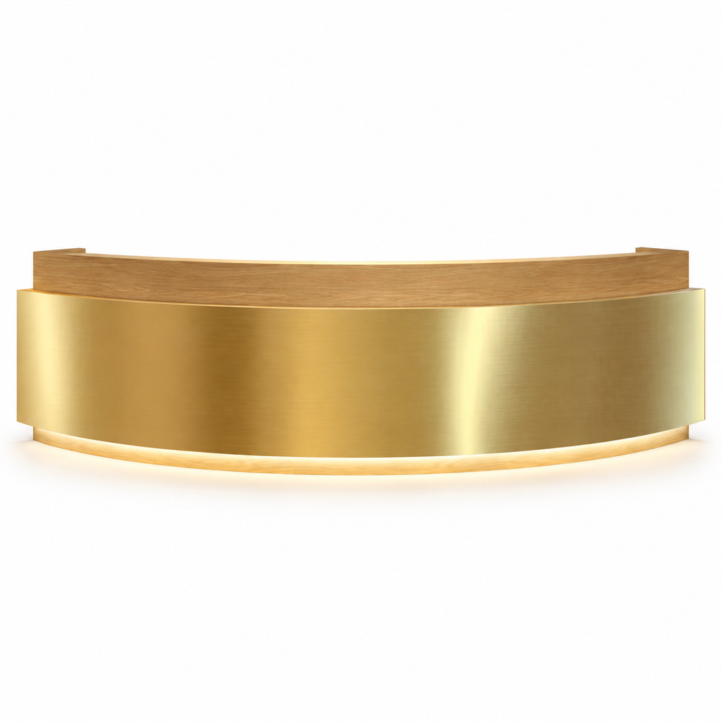 Contemporary Curved Reception Desk with Stainless Steel, LED and Custom Logo