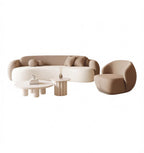 Curved Cream Bouclé Sofa and Round Coffee Table Lounge Set with Accent Armchair