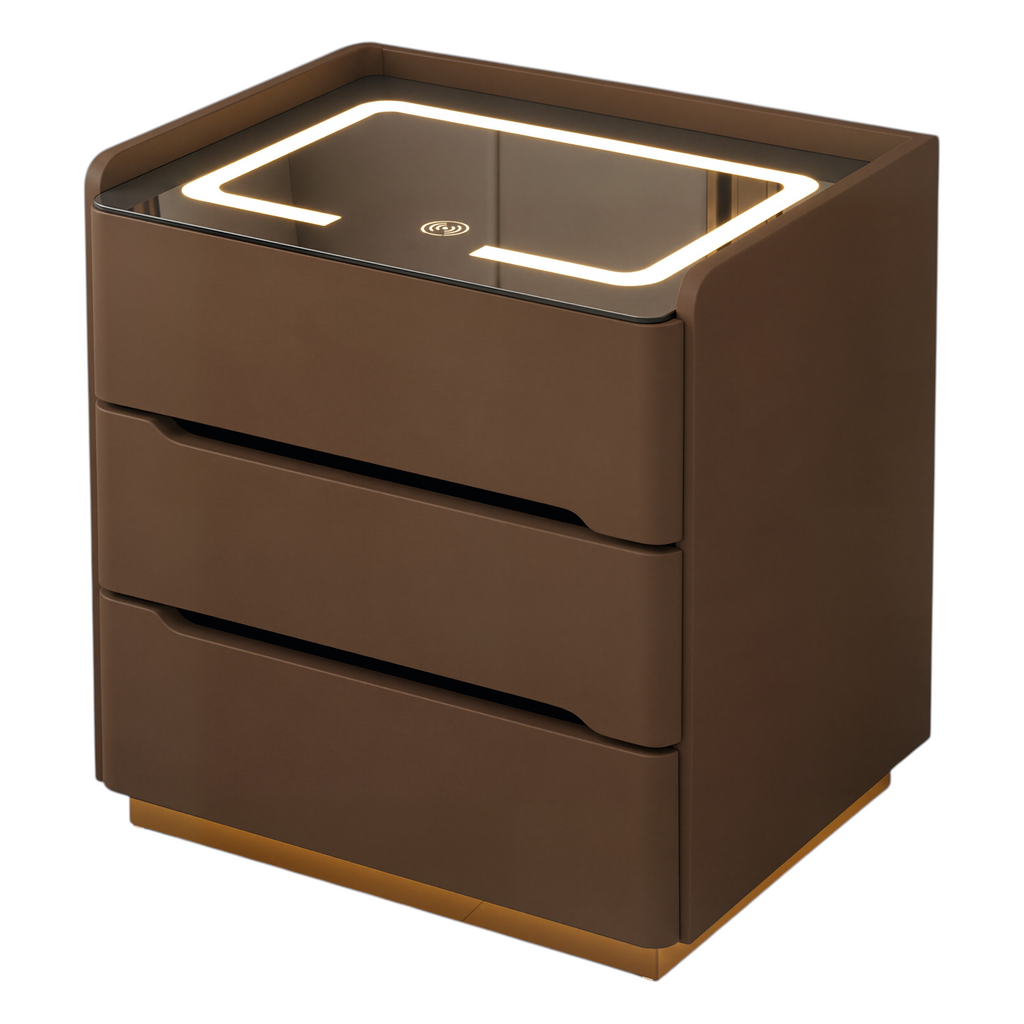 Smart Bedside Table with Wireless Charging and LED Light