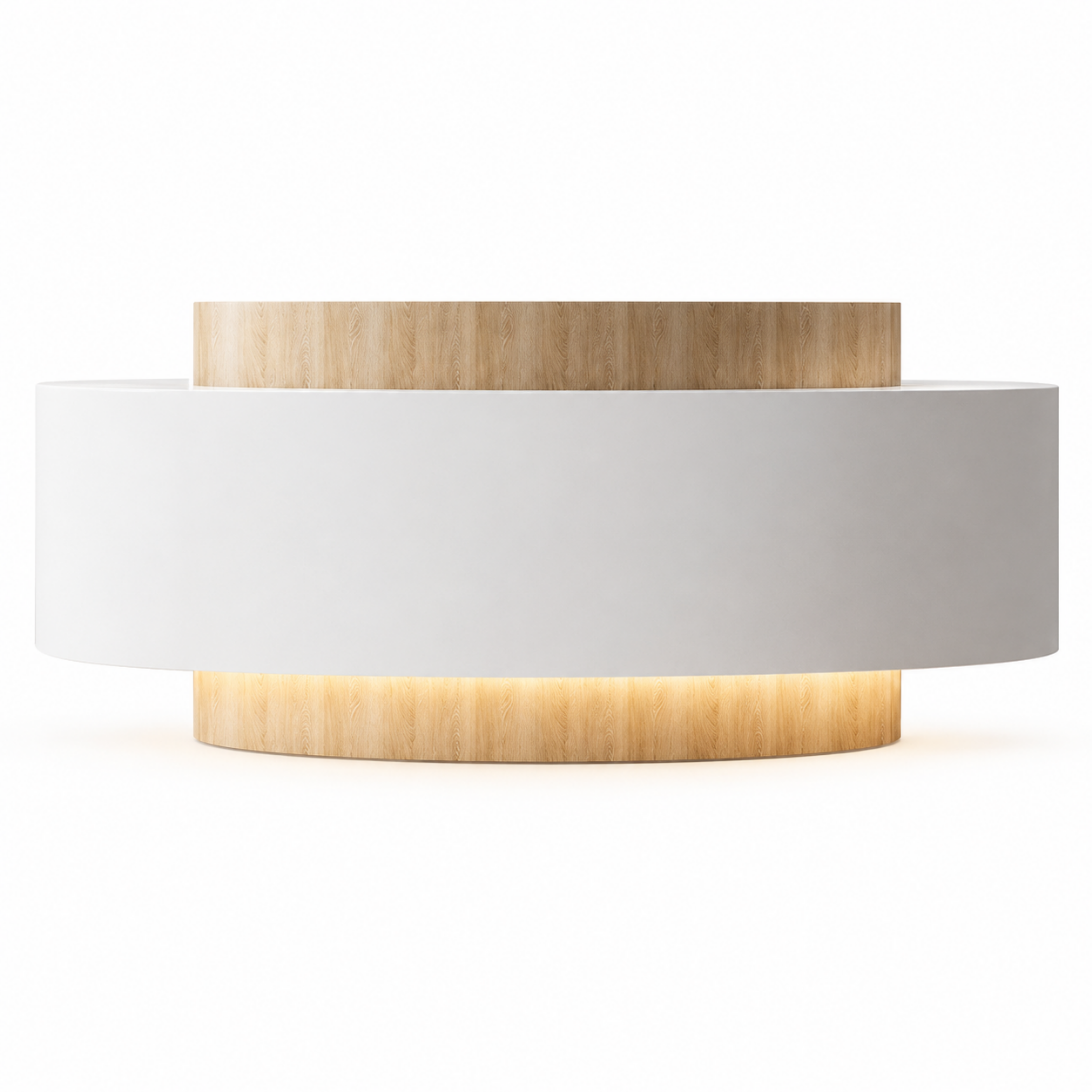 Curved Reception Counter with Custom Branding and Integrated Storage