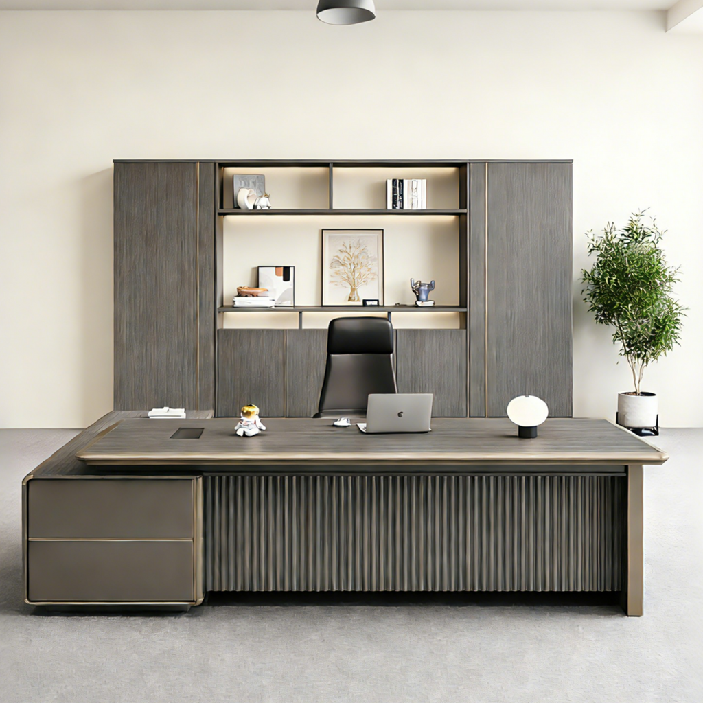 Contemporary CEO Desk with Integrated Storage Return
