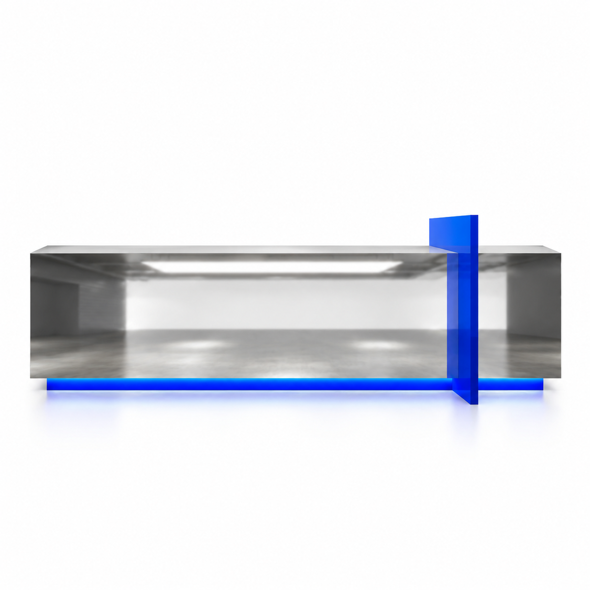 Modern Stainless Steel Reception Desk With Lit Custom Logo Panel