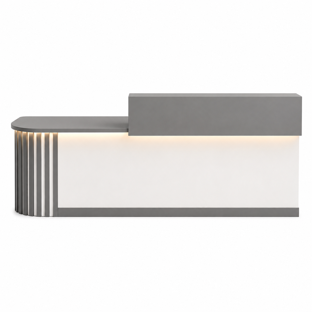 Modern Curved Reception Desk with LED Lighting and Storage Counter