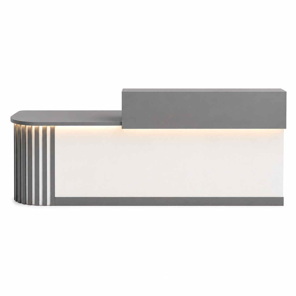 Modern Curved Reception Desk with LED Lighting and Storage Counter