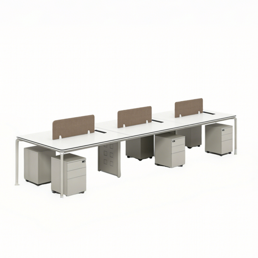 Bench Workstation Desk with Privacy Screens and Mobile Pedestals