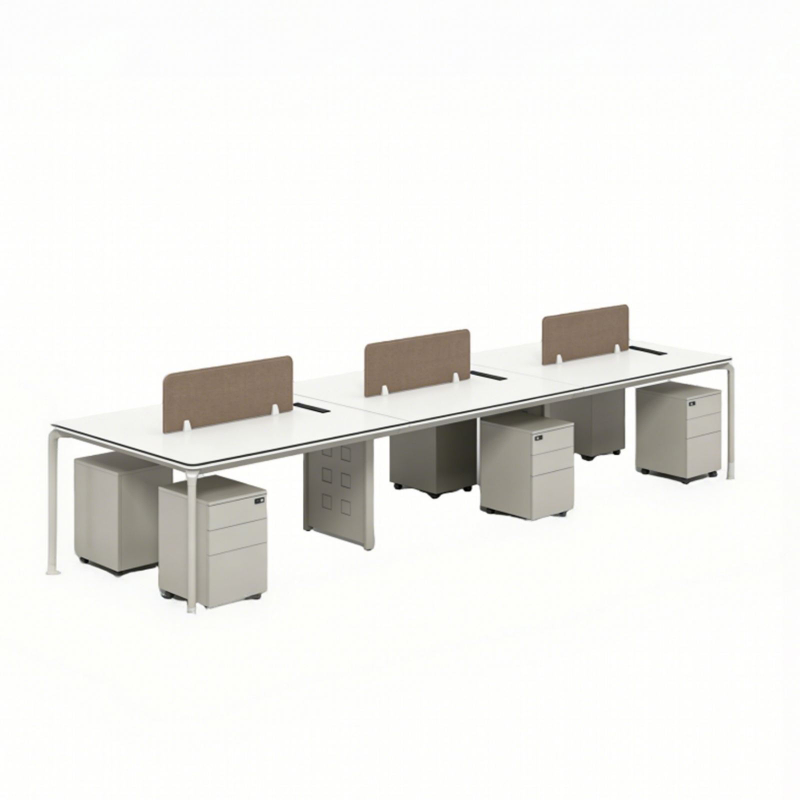 Bench Workstation Desk with Privacy Screens and Mobile Pedestals
