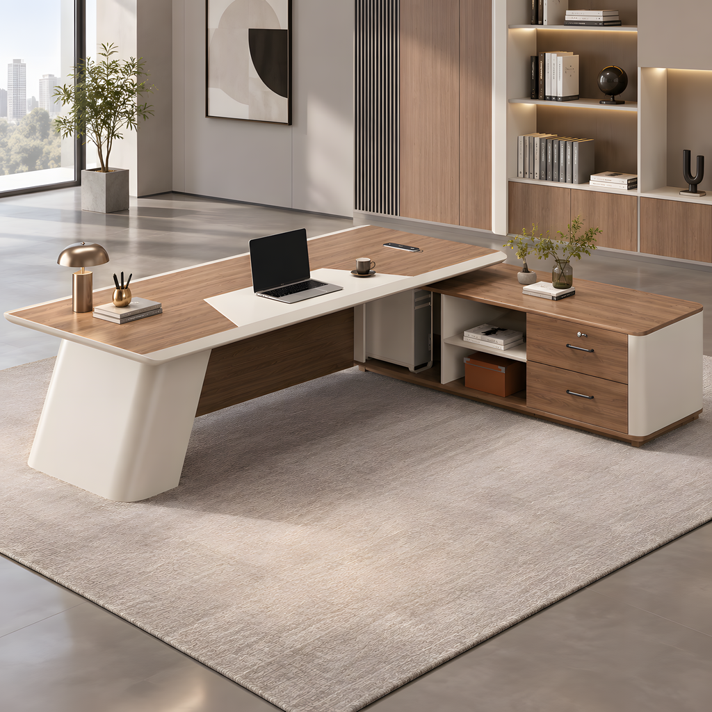 Sculptural L-Shaped Executive Desk with Integrated Storage