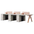 Streamlined Office Bench Desk with Divider Screen and Integrated Storage Pedestals