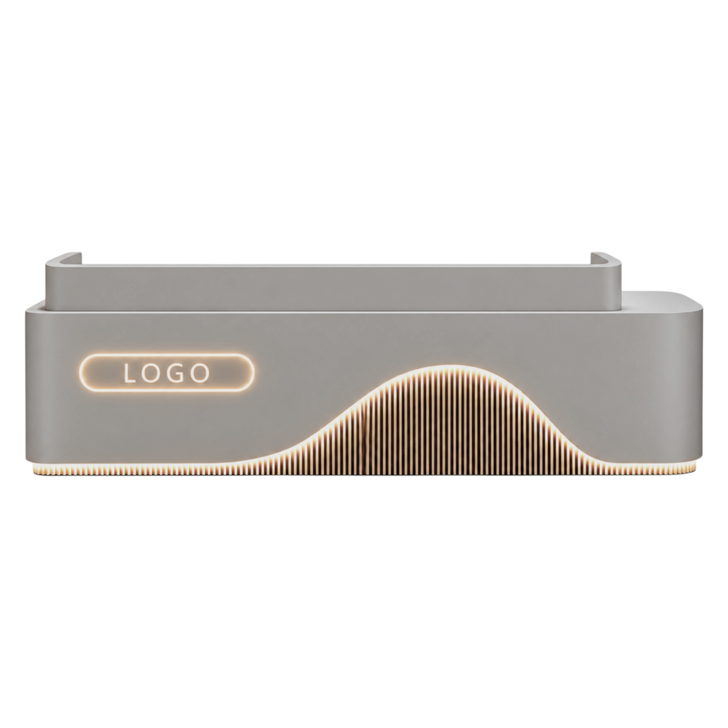 Contemporary Reception Counter with LED Fluted Panel and Custom Logo
