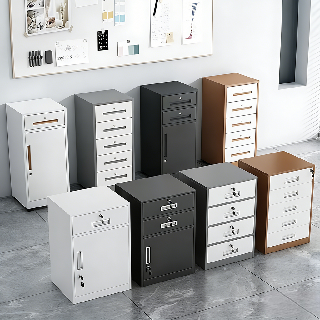 Slim Under Desk Lockable Office Storage Cabinet with Drawer