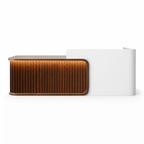 Luxury LED Reception Desk with Fluted Wood Grain Panels and Rounded Edges