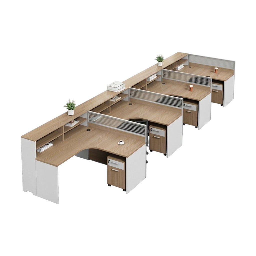 Professional Collaborative Office Workstation System featuring Integrated Privacy Panelling and Matching Storage Solutions