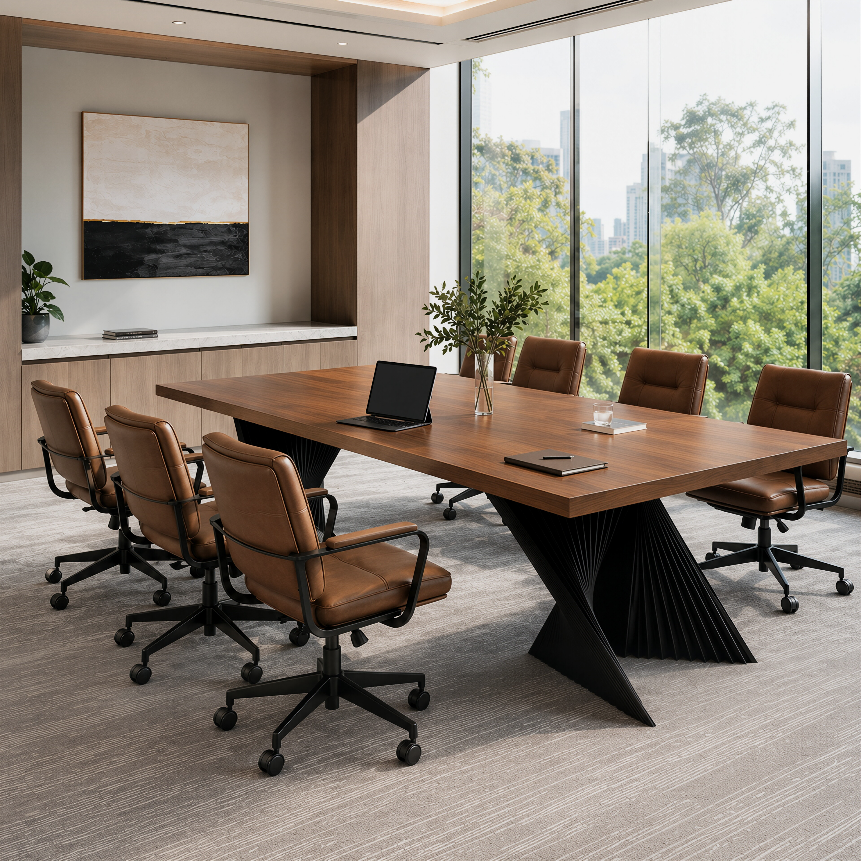 Fluted X-Base Solid Timber Boardroom Table