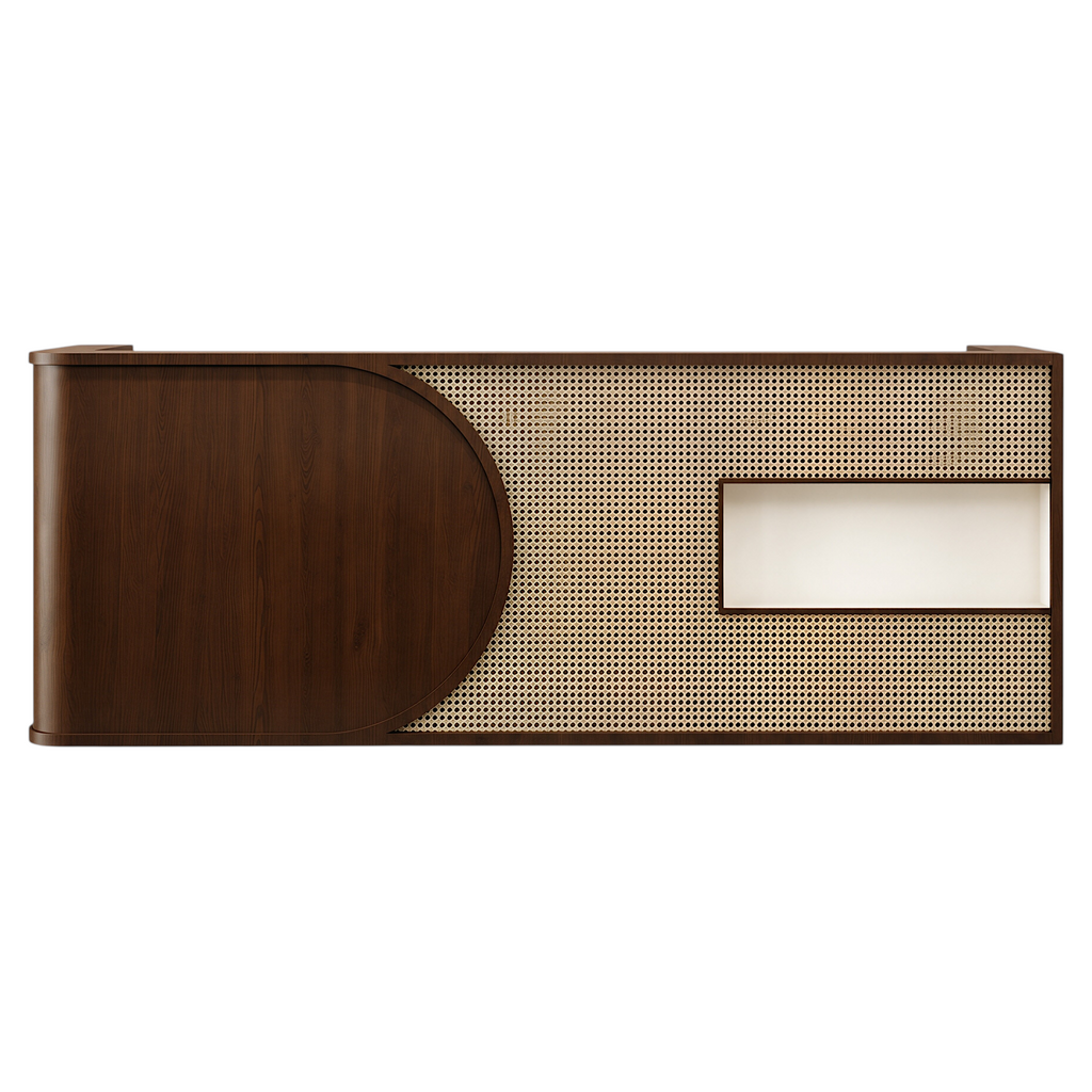 Curved Rattan Reception Desk with Display Shelf