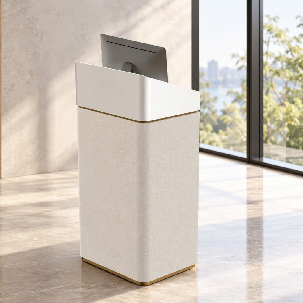 Compact Reception Counter with Storage and Custom Logo