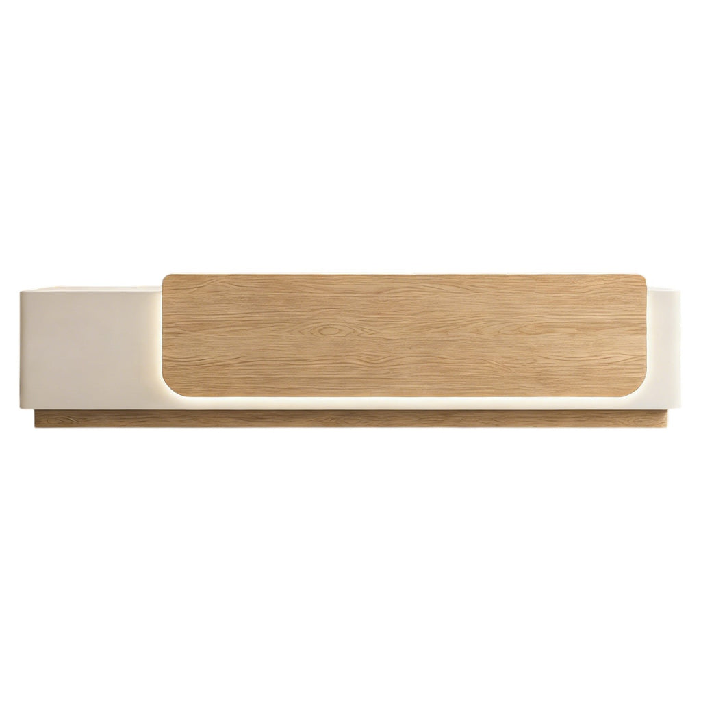 Contemporary Reception Desk with Backlit Timber Feature