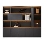Modern Executive Office Storage Cabinet with Open Shelves and LED Display Lighting