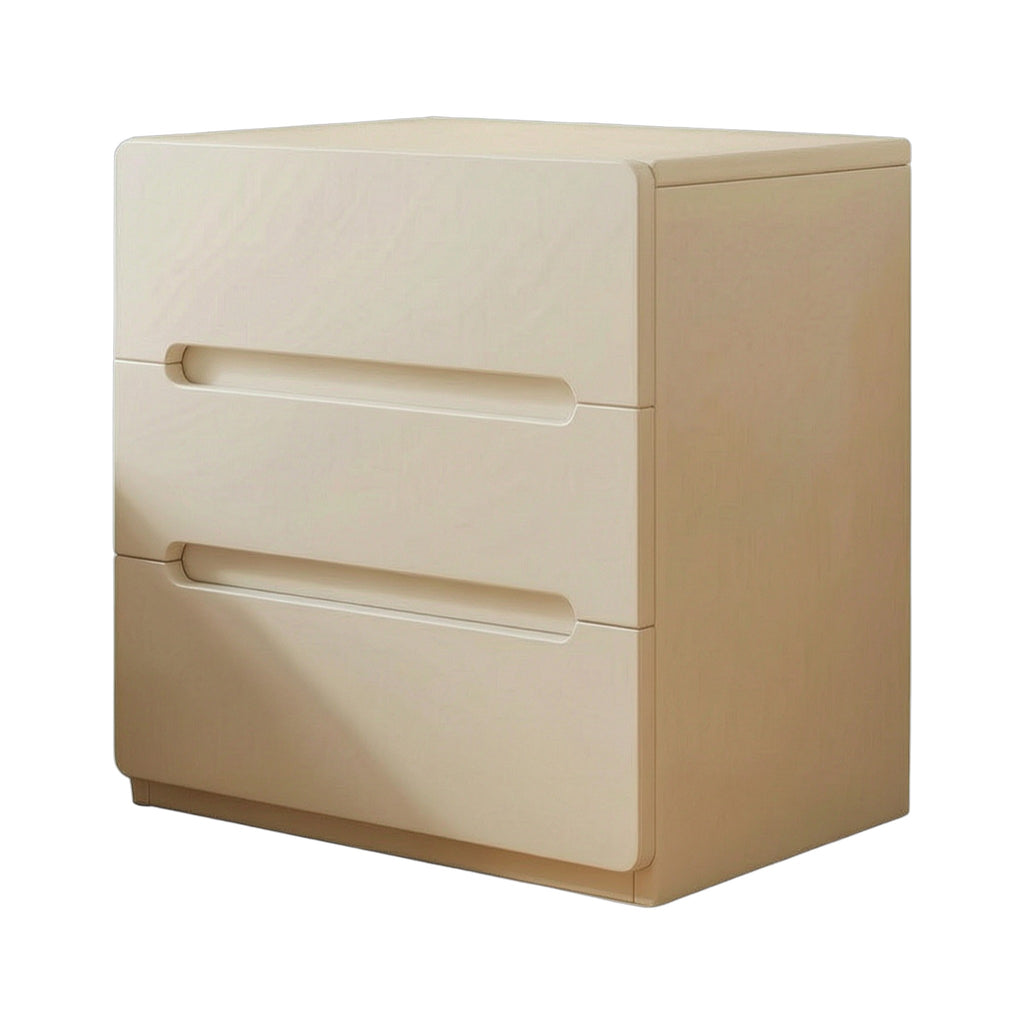 Minimalist Rounded Bedside Table with Concealed Pull Handles and Drawer Storage