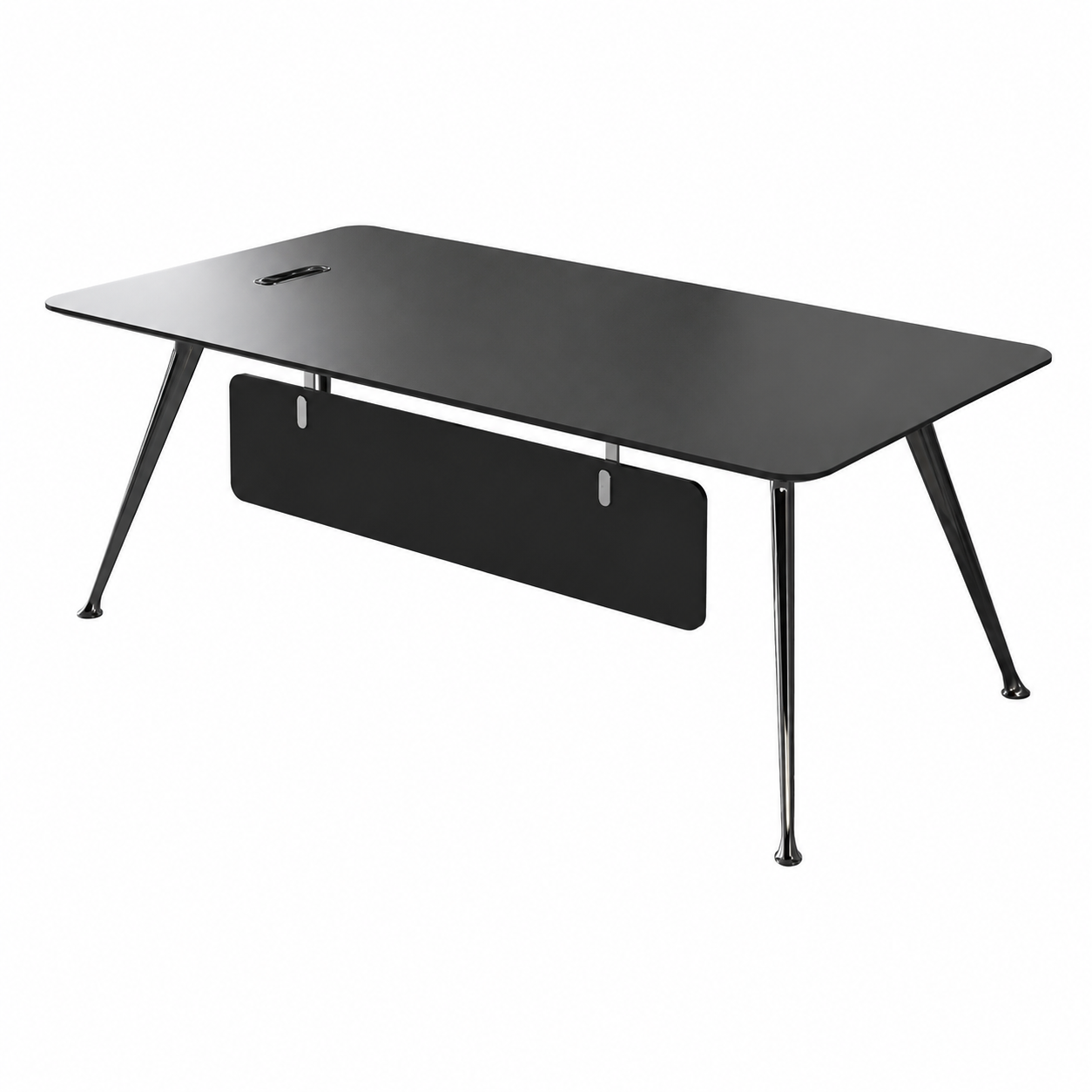Modern Executive Desk with Walnut-Style Worktop, Privacy Panel and Chrome Tapered Legs