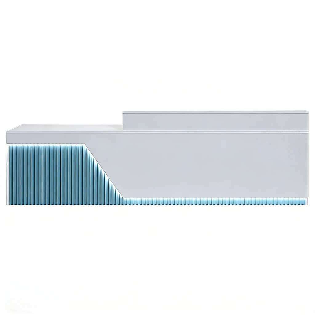 Modern White LED Reception Counter with Fluted Front Panel