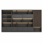Dark Woodgrain Office Storage Suite with Fluted Panel Doors