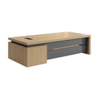 Modern Executive Desk with Storage Cabinet and Statement Wood-Grain Finish