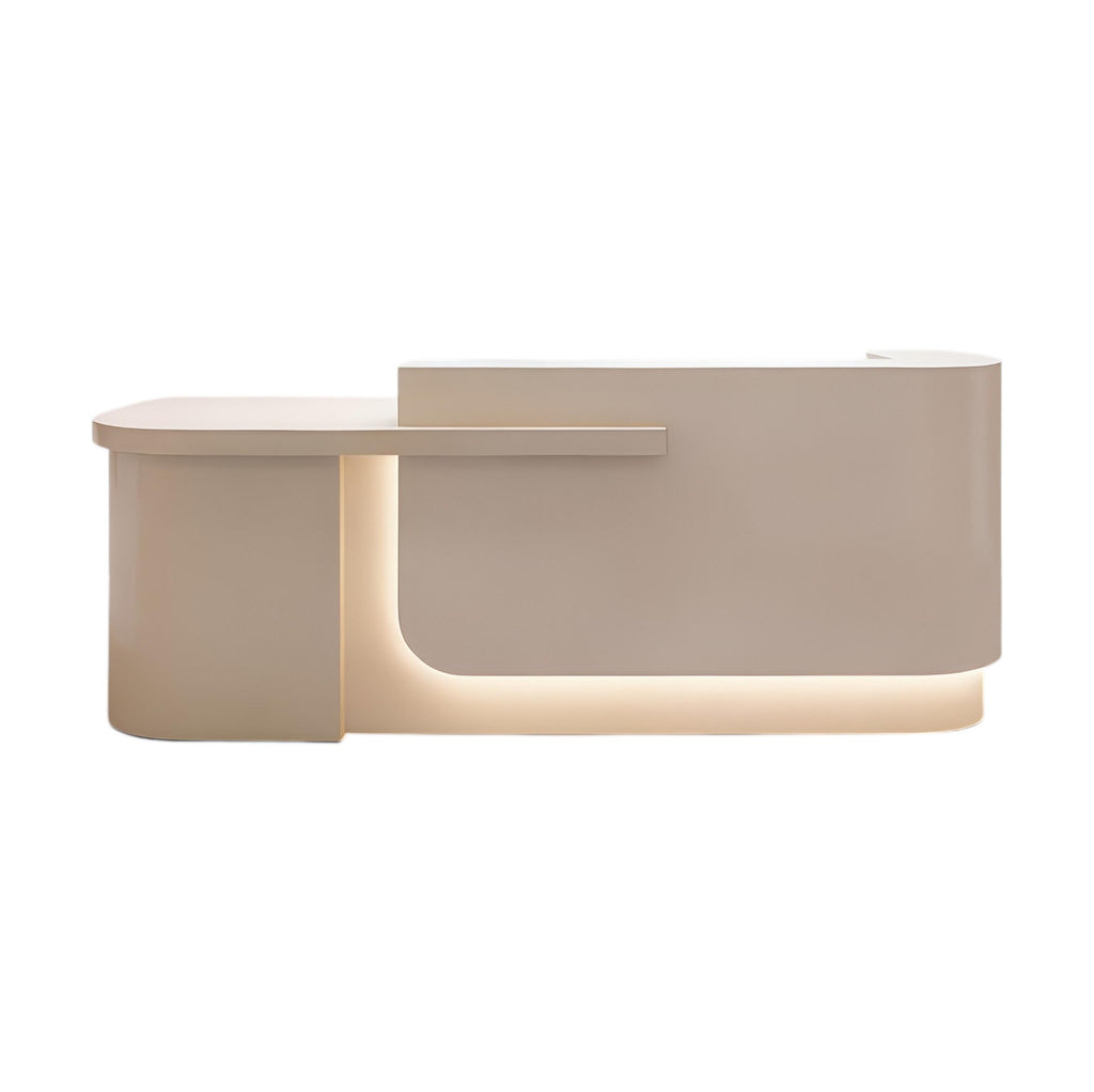 Modern Curved Reception Desk with Return Counter and Timber-Look Side Panel