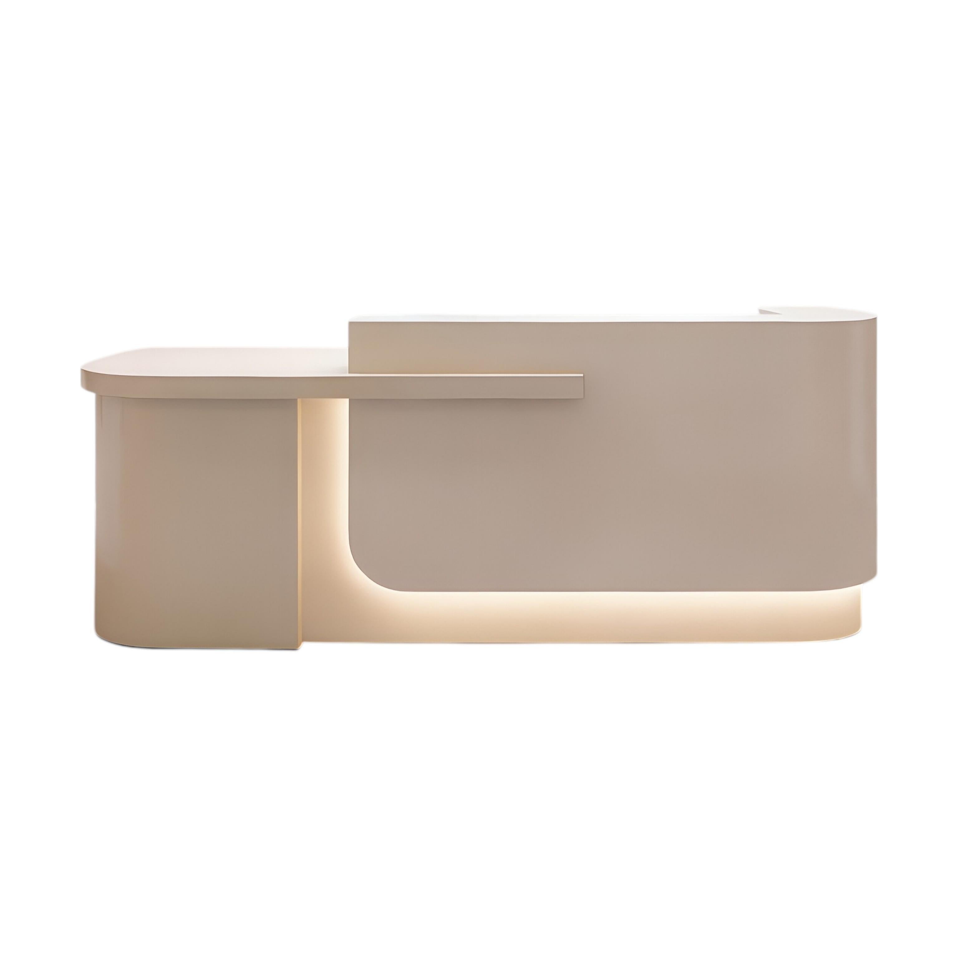 Modern Curved Reception Desk with Return Counter and Timber-Look Side Panel