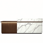 LED Reception Desk with Timber Return and Signage Panel