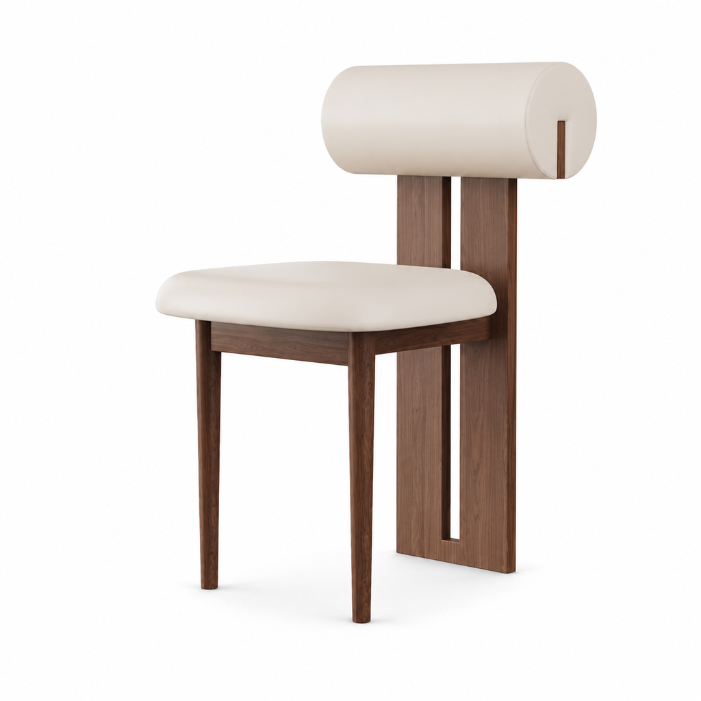 Modern Dining Chair with Upholstered Seat and Cylindrical Backrest