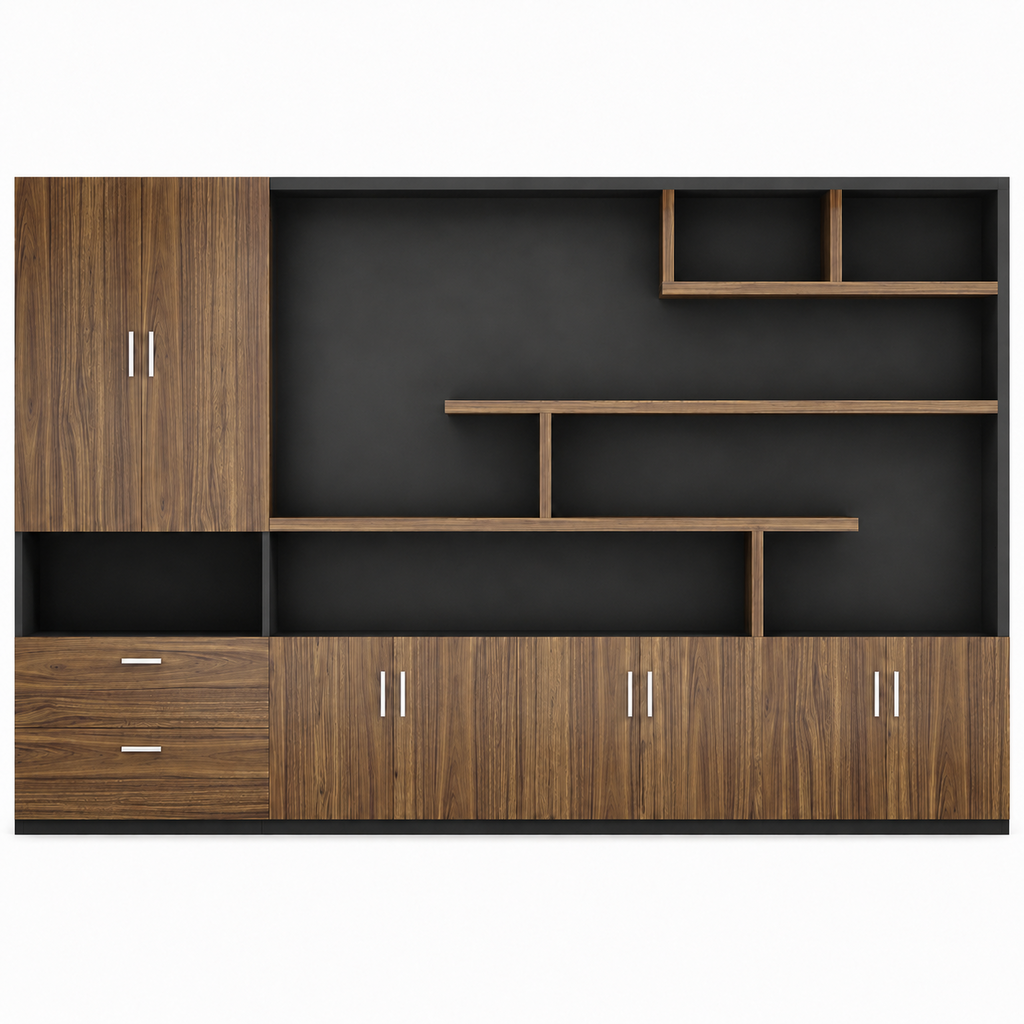Modern Executive Storage Wall Cabinet with Open Shelving