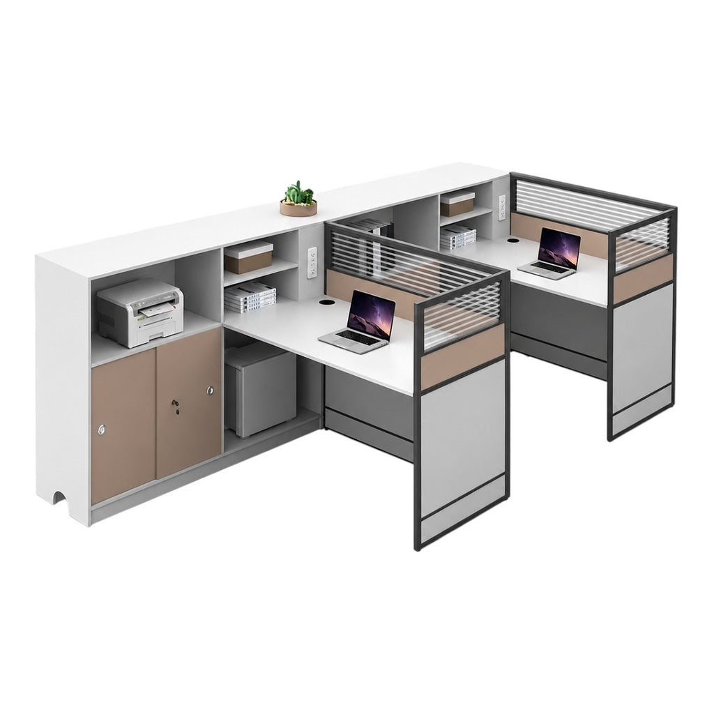 Office Workstation Desk with Privacy Panels and Integrated Storage