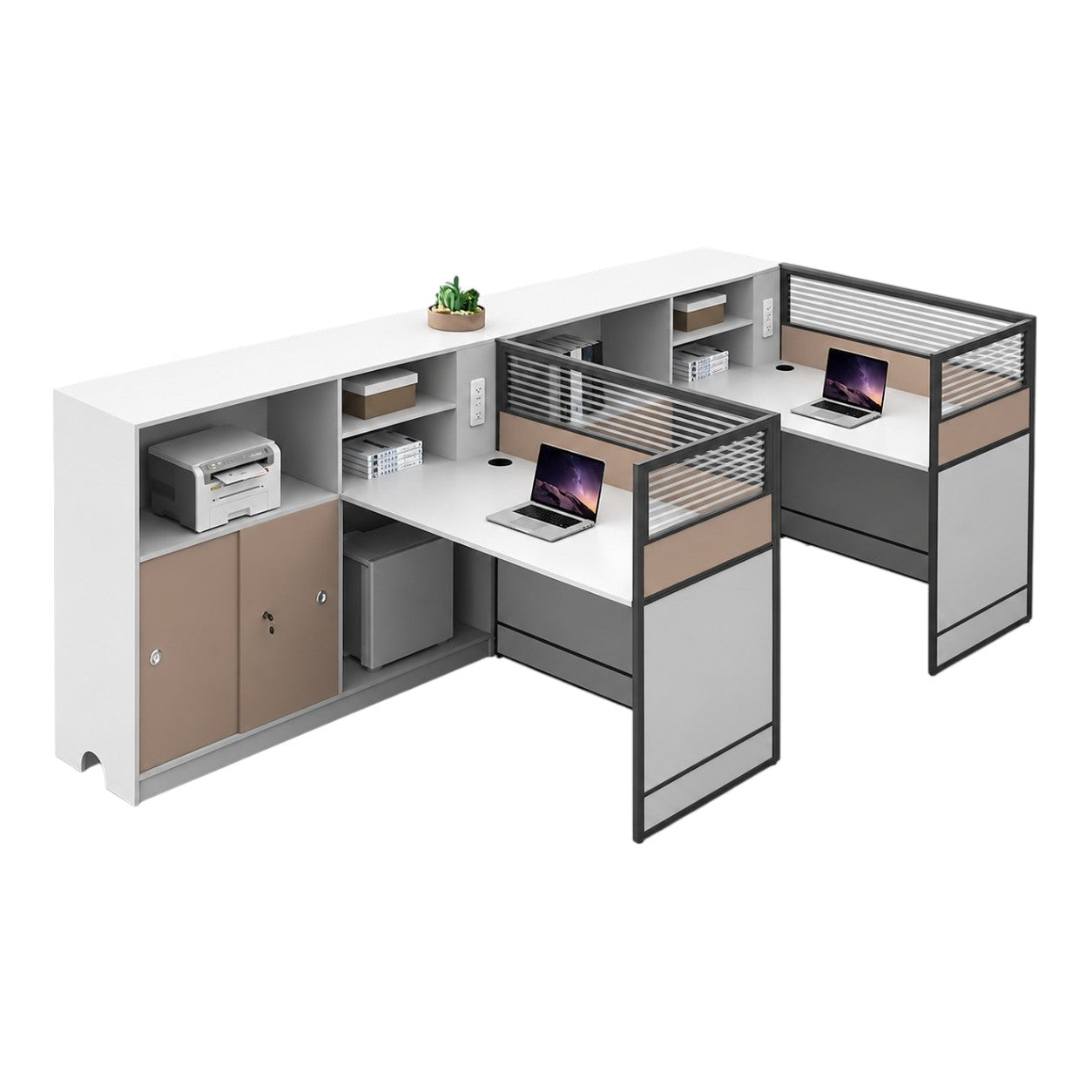 Office Workstation Desk with Privacy Panels and Integrated Storage