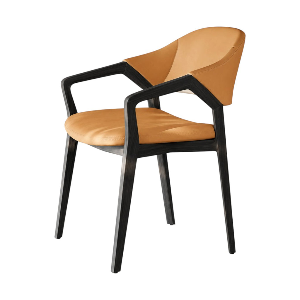 Modern Leather Accent Chair with Solid Ash Wood Frame and Curved Backrest