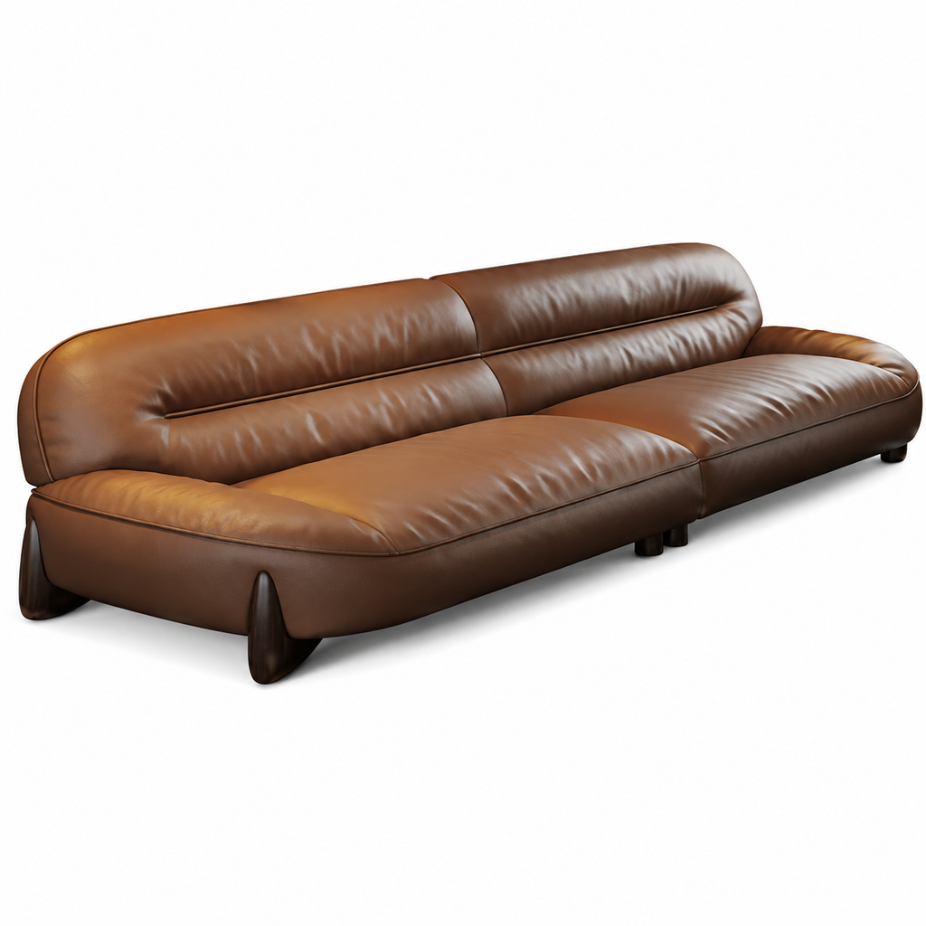 Modern Leather Sofa with Feather-Filled Cushions