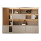Modern Executive Office Storage Cabinet with Open Shelves and LED Display Lighting