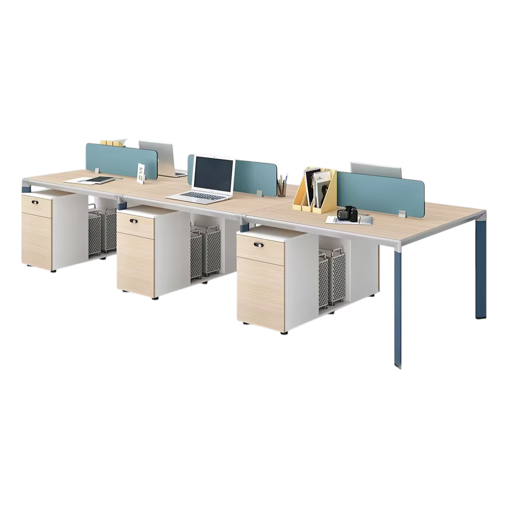 Collaborative Office Workstation Desk with Privacy Screens and Integrated Storage