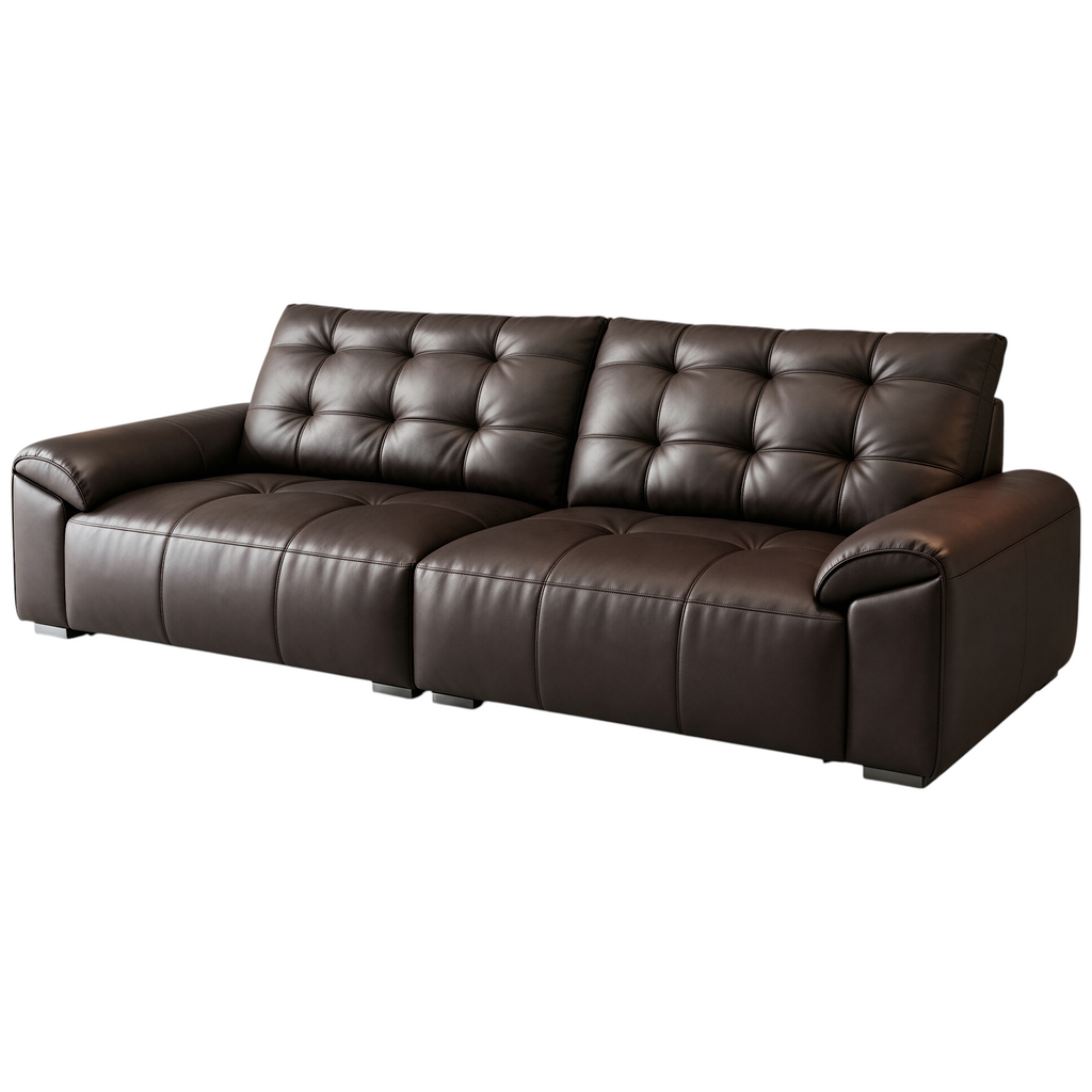 Minimalist Leather Sofa with Generous Seating and Sculpted Contemporary Form