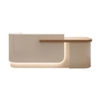 Modern Curved Reception Desk with Return Counter and Timber-Look Side Panel