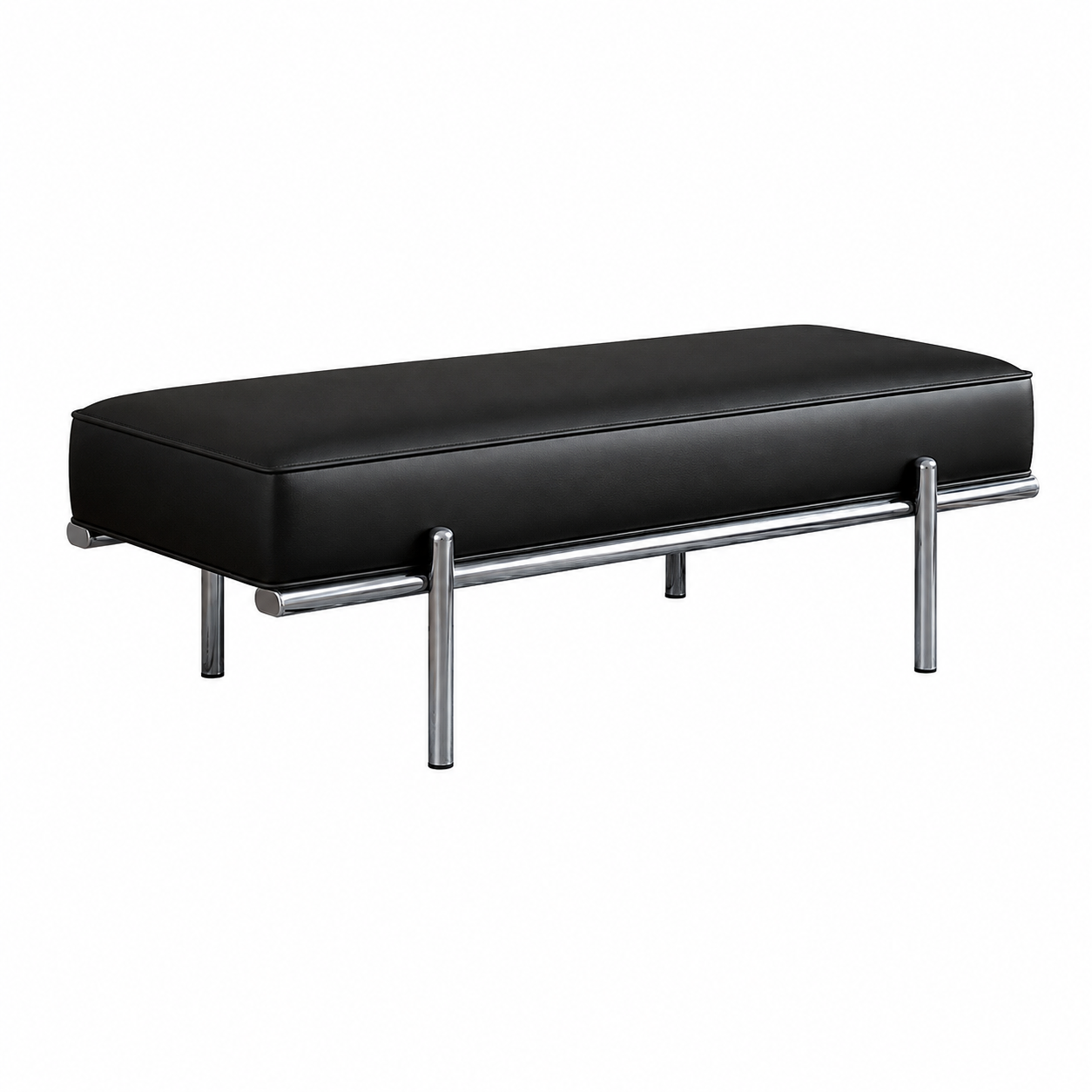 Modern Tufted Leather Bench with Stainless Steel Frame