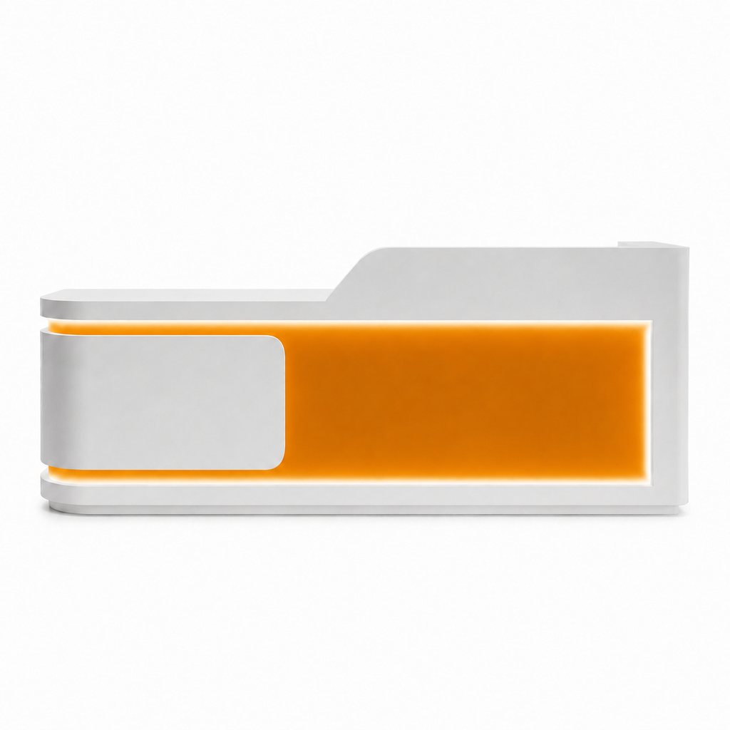 Modern Curved Reception Desk with LED Lighting and Custom Logo Panel