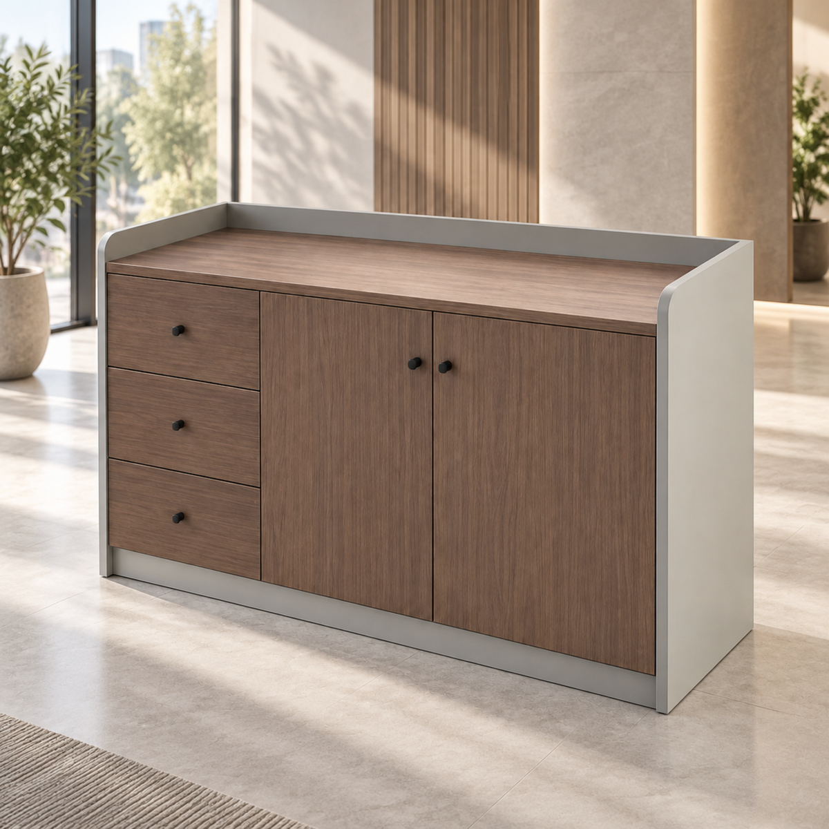 Contemporary Low Storage Cabinet with Rounded Frame